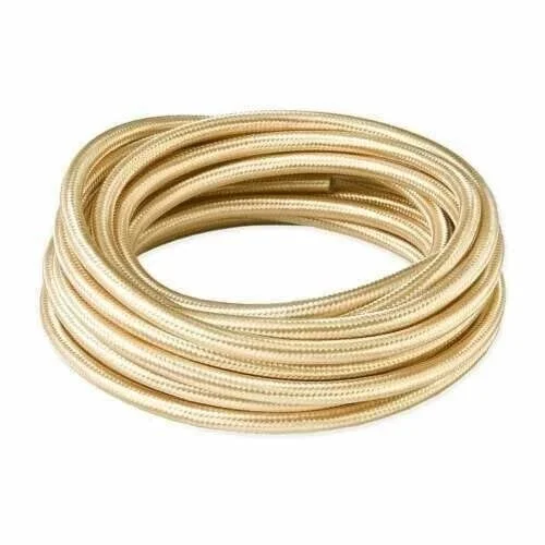 Gold braided round cable in vintage finish, labeled indoor lighting cord, for pendant and table lamps.