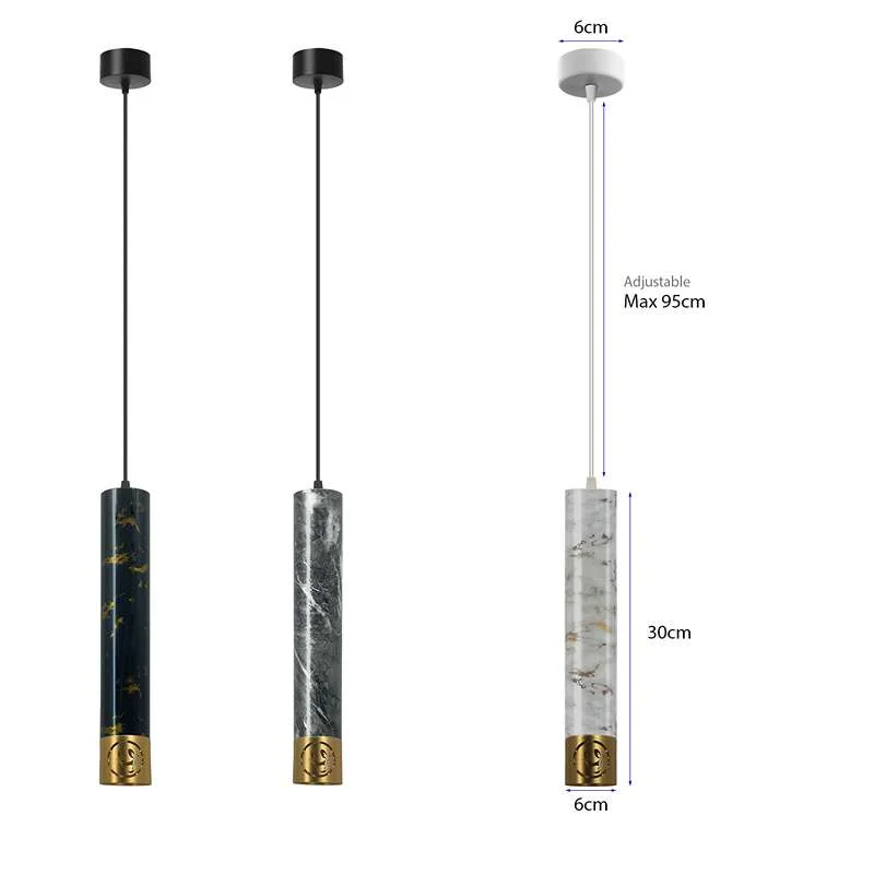 Nordic pendant light with white aluminium shade, marble texture, 95cm adjustable cable and GU10 LED base, minimalist design