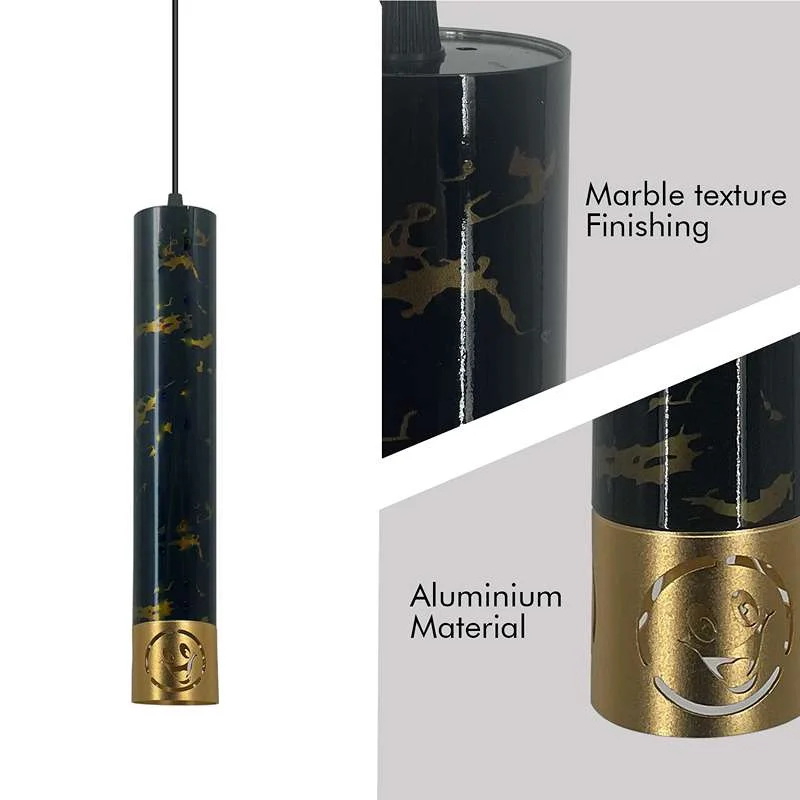 Adjustable pendant light with white aluminium shade, marble texture finish, 95cm cable, GU10 base LED included.