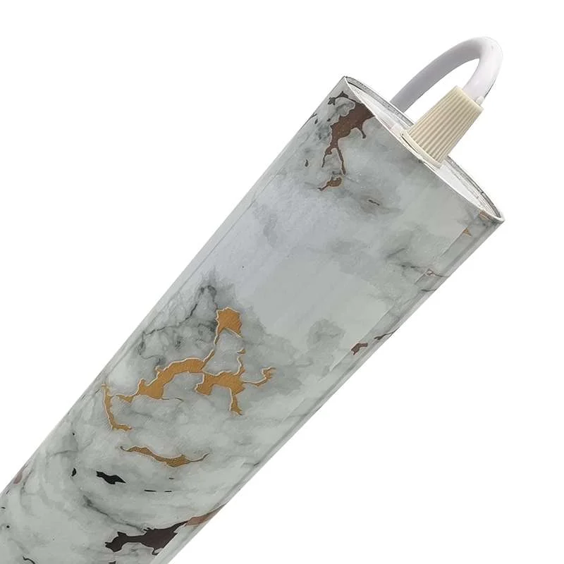 Modern adjustable pendant light with white aluminium shade and marble texture, cylindrical design hanging from 95cm cable