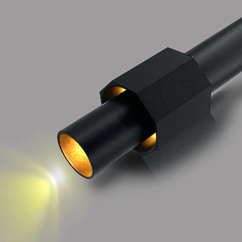 Modern black gold pendant light with cylindrical aluminium shade, hanging from a 95cm cord.