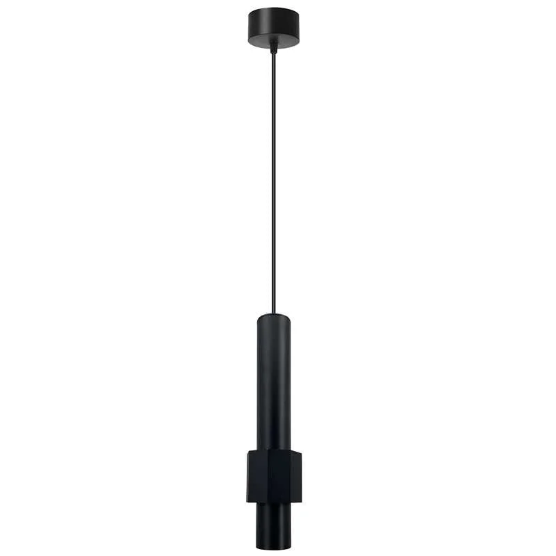 Modern black and gold LED pendant light with cylindrical aluminium shade, 28 cm high, 1 LED long tube bulb.