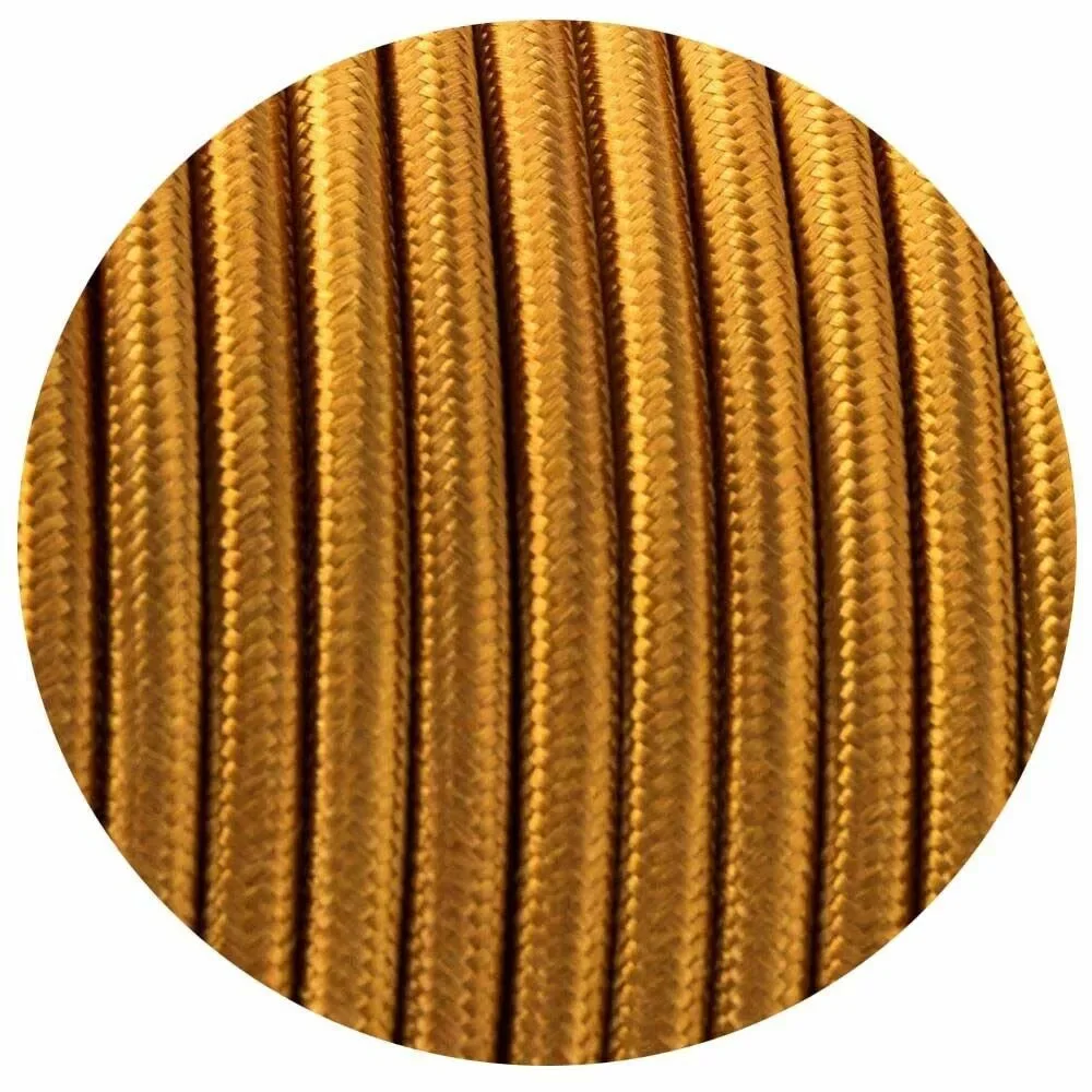 Gold braided cable, 3‑core 5 m round insulated cable with fabric finish, great for indoor industrial lighting