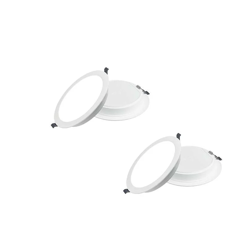 Modern LED ceiling light, round panel with recessed mounting, white finish, sleek low‑profile design.