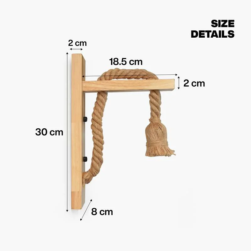 Vintage wall lamp with solid wood base and woven hemp rope, featuring an E27 socket. Rustic industrial design.