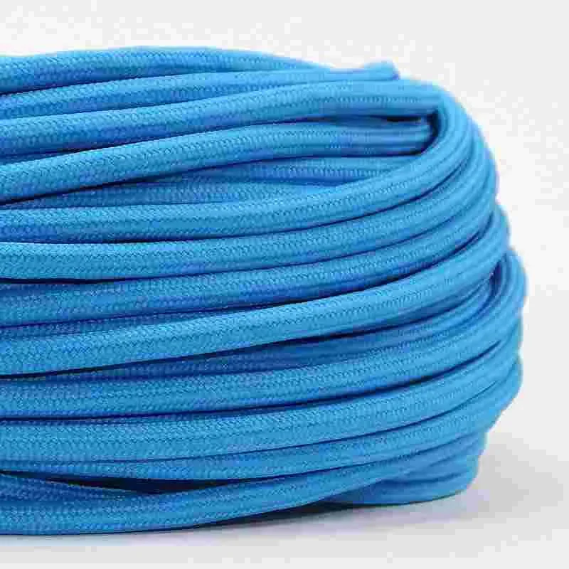 Blue round vintage braided cable, 3‑core 0.75mm copper, 10m roll
