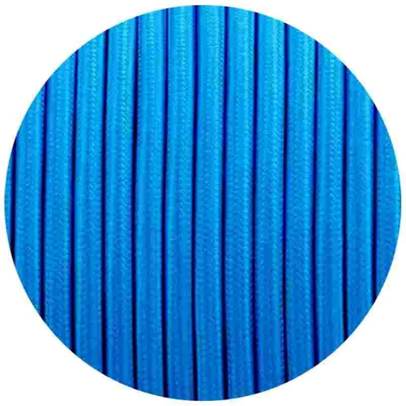 10m blue fabric cable, 3‑core, round, Italian braided outer, copper conductors, for pendant lights.