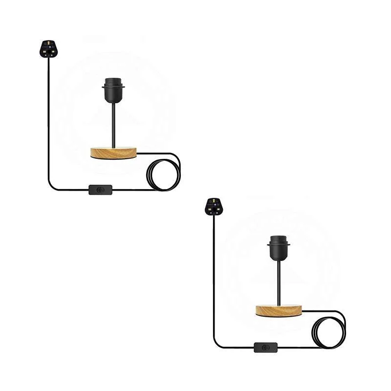 Vintage black table lamp with black metal holder, wooden base, threaded E27 socket, on/off switch, cable.