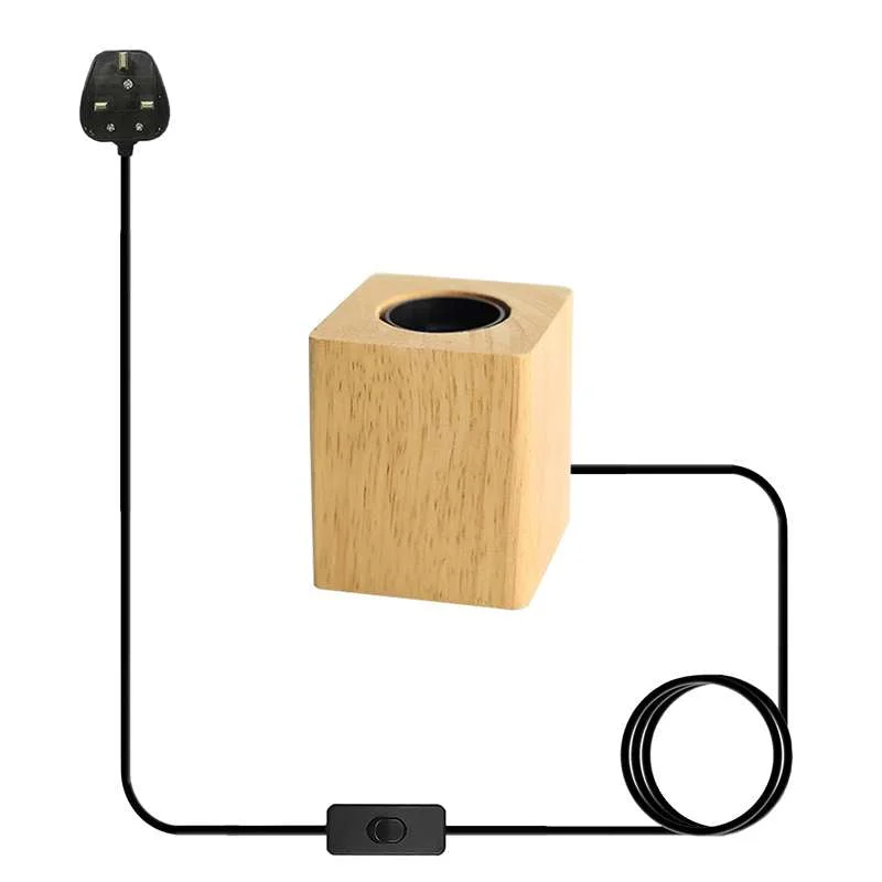 Wooden table lamp base in minimalist Nordic design, round shape with E27 socket, 2‑m cord and on/off switch.