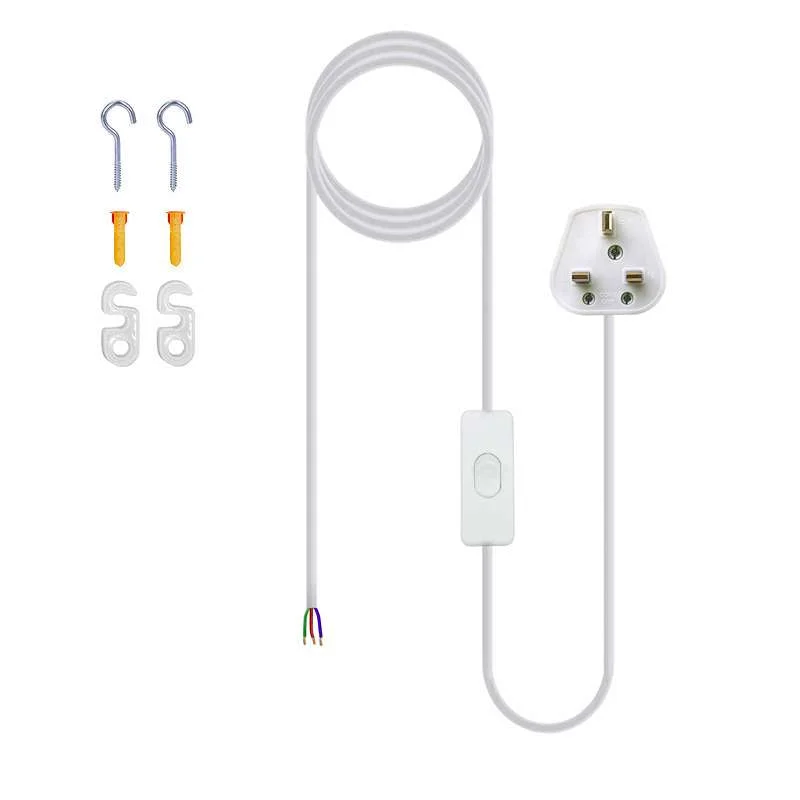 Plug in pendant light with white E27 socket, metal body, PVC cord, ready for wall outlet