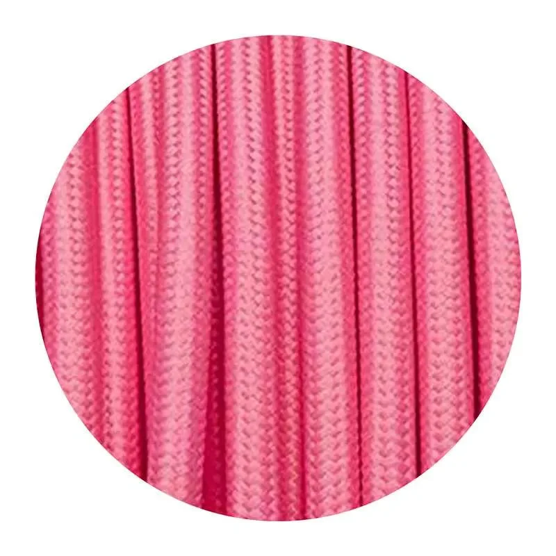 Rose pink braided fabric cable, 7mm diameter, multiple cores, flexible, ideal as a custom length fabric cable for lighting.