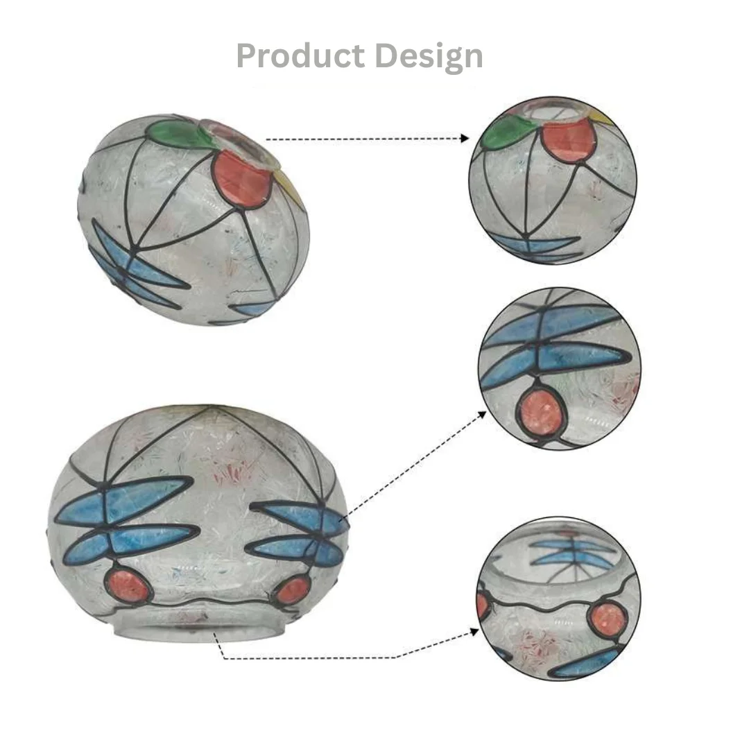 Tiffany style pendant light with rustic hand‑crafted glass shade, 15cm x 10.5cm, featuring intricate stained‑glass pattern and LED socket