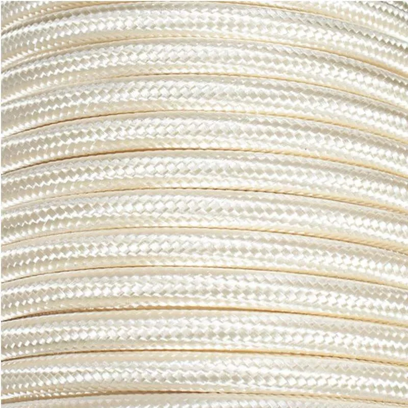 Vintage fabric lighting cable in ivory round braided cut, 3‑core cable displayed on flat surface.