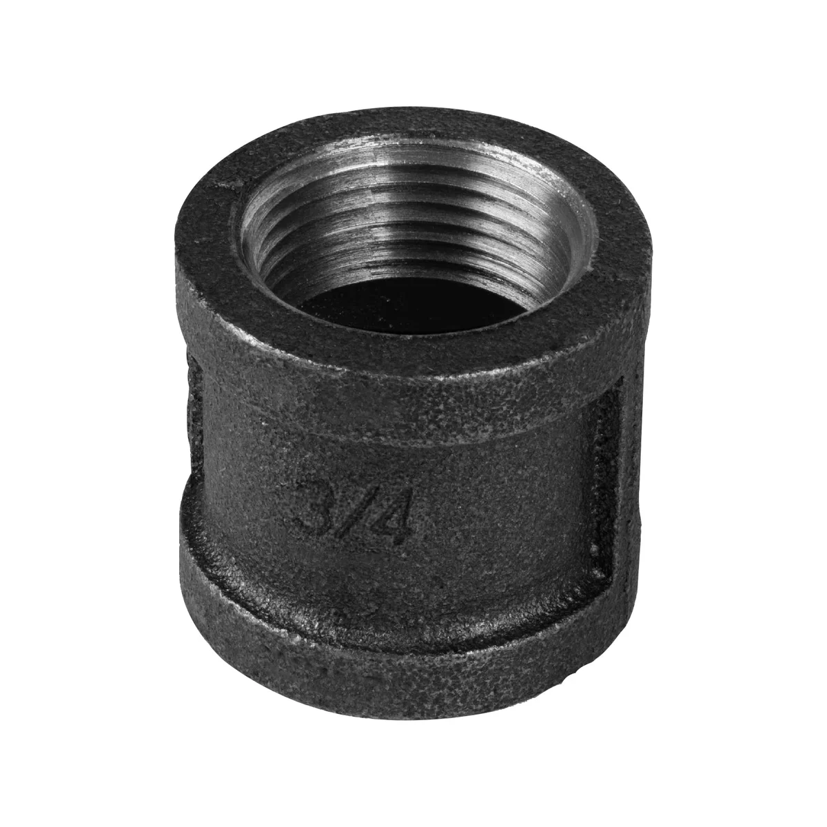 Black cast iron socket with 3/4" BSP screw thread and gasket for pipe fitting