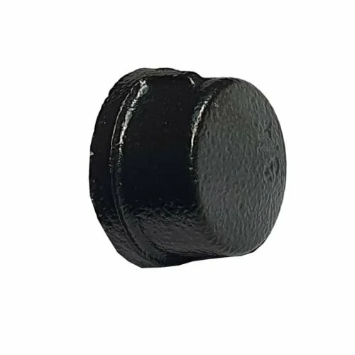 3/4 BSP iron pipe cap – black painted, screw connection, made from malleable iron, suitable for indoor/outdoor pipe lighting