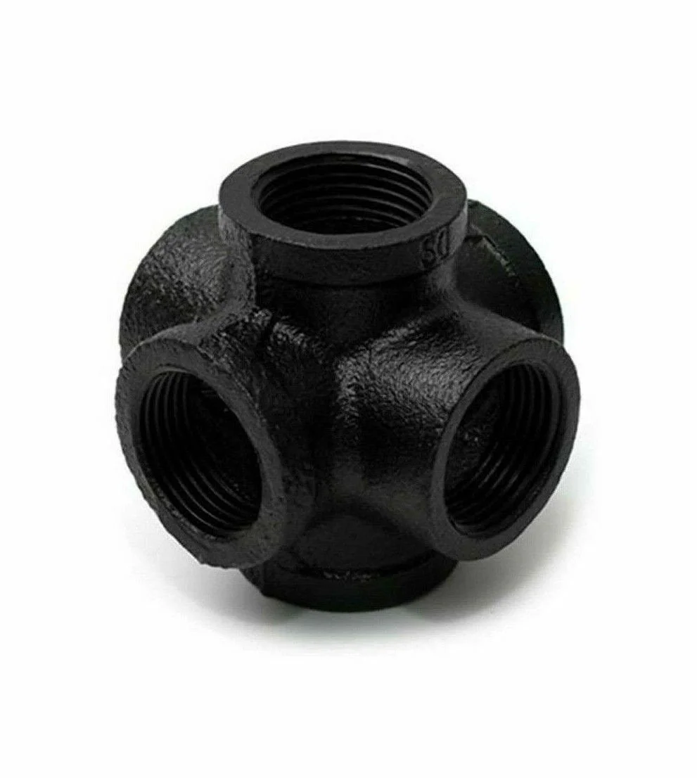 3/4 inch black painted industrial pipe fitting in malleable cast iron, with screw threads visible.