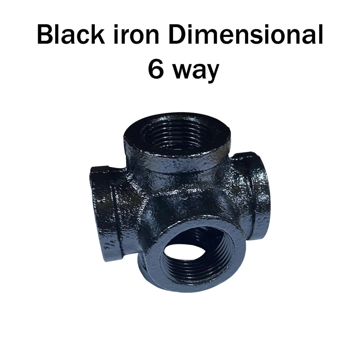 Black paint‑coated malleable cast iron pipe fitting showing 3/4 inch BSP screw threads