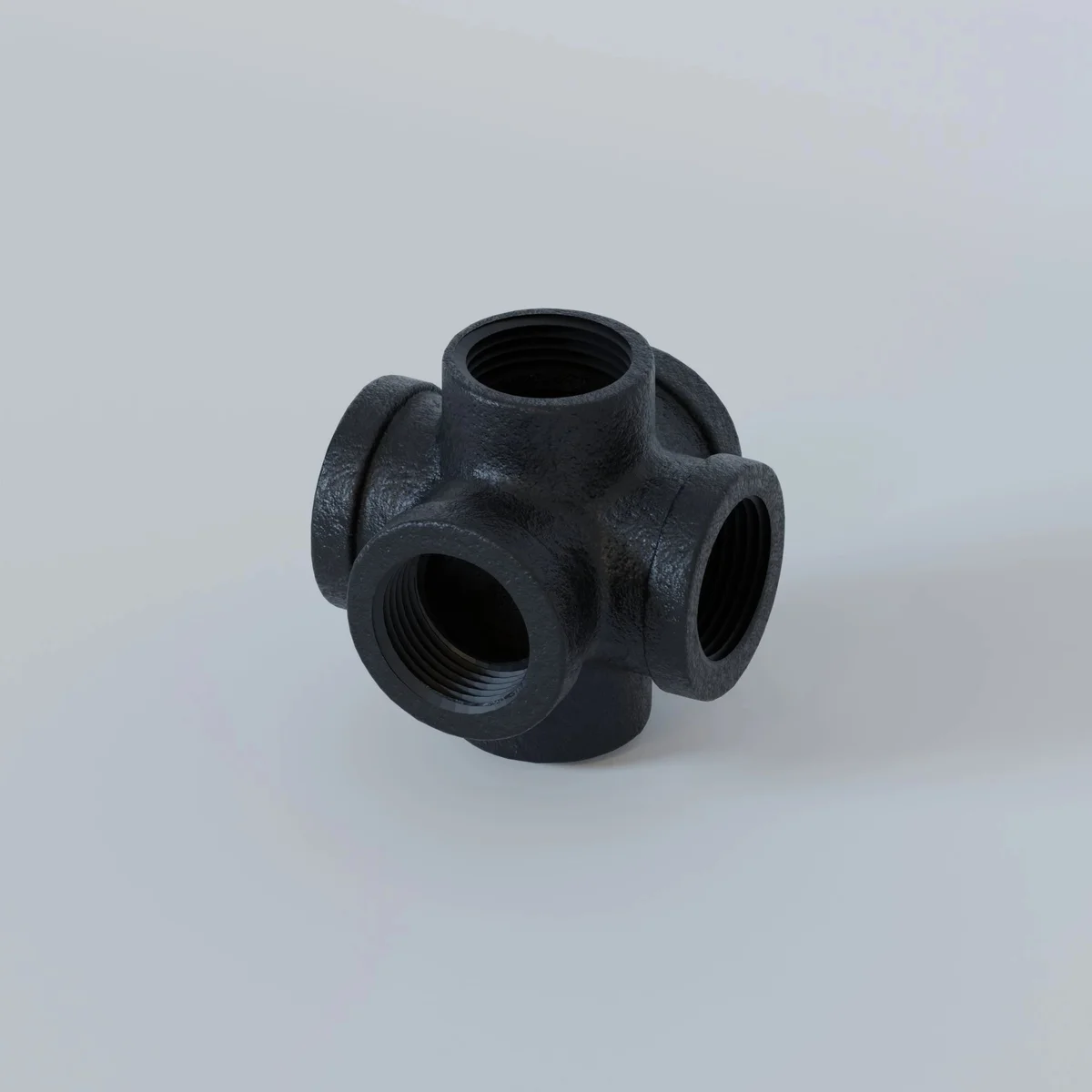3/4 inch BSP pipe fitting, black painted malleable cast iron with visible screw threads.