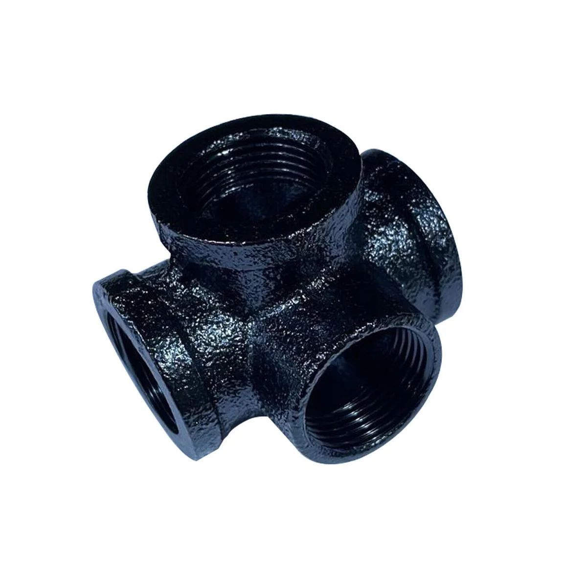 Black painted 3/4 inch BSP pipe fittings in cast iron, ideal for DIY lamps and table legs
