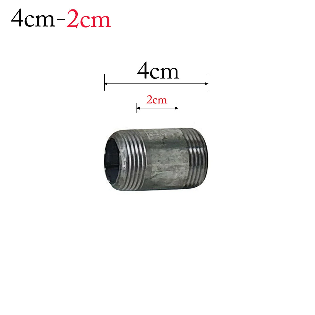 Galvanized threaded pipe, 3/4 inch diameter, both ends male, shown in its original packaging.