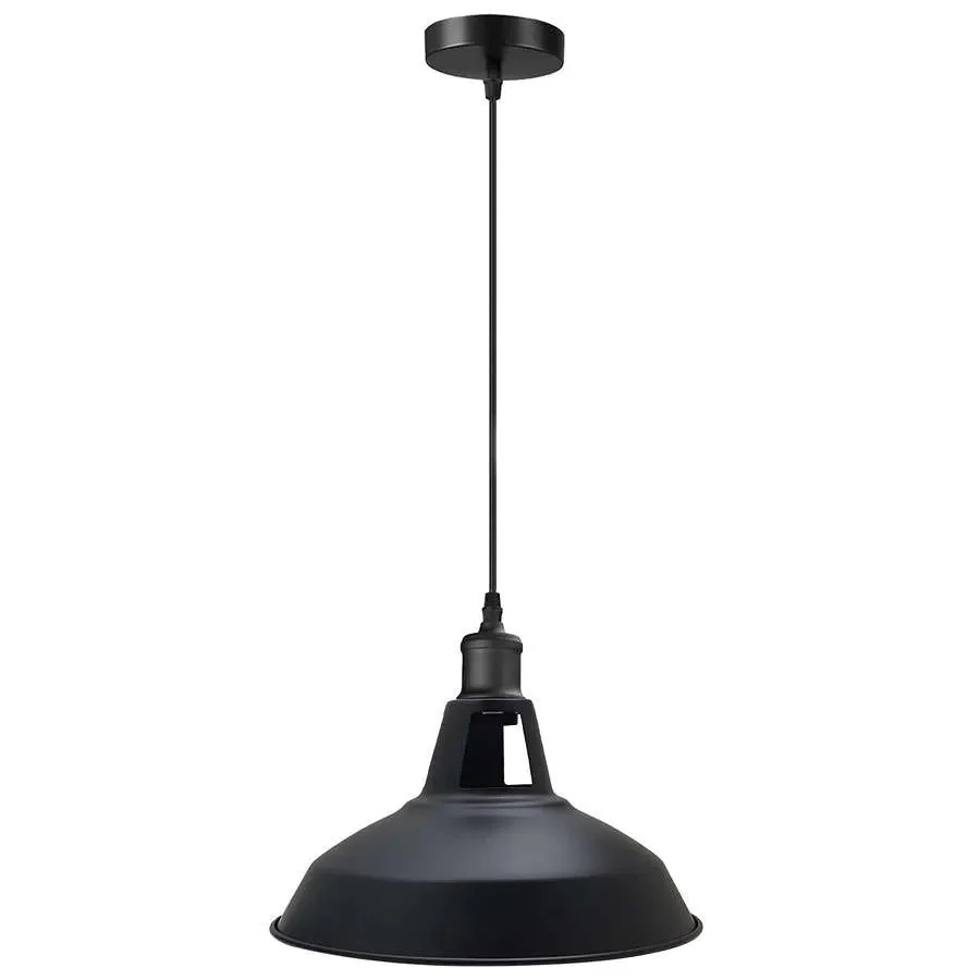 Industrial pendant light featuring a metal shade and base, suspended on a 95cm PVC cable
