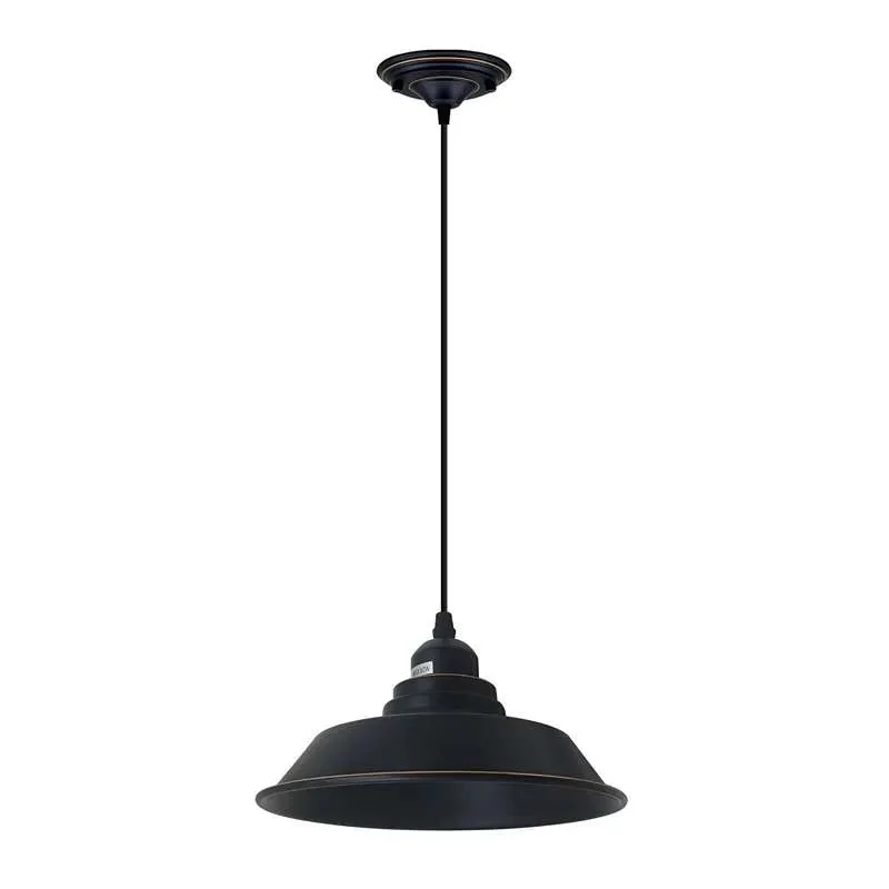 Black pendant ceiling light with vintage metal shade, 14 cm tall, hanging from a single E27 lamp base.