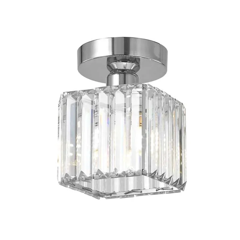 Square ceiling light with crystal pendant, gold finish, semi‑flush mounting, 60W LED, modern style.