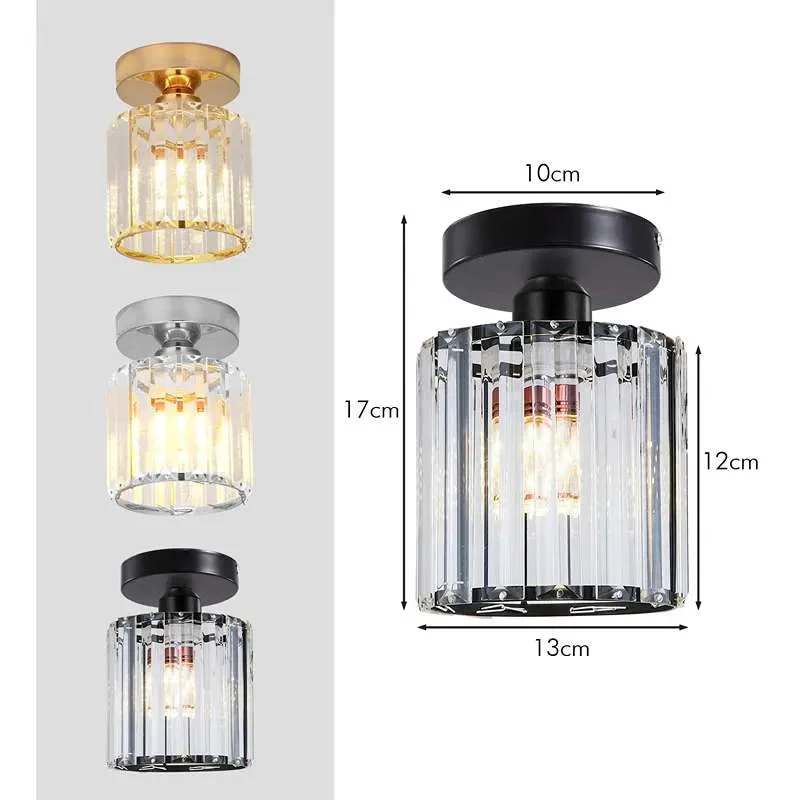 Round crystal semi‑flush ceiling light in gold, black, or chrome, dimmable, with dimmer‑compatible LED fixture.