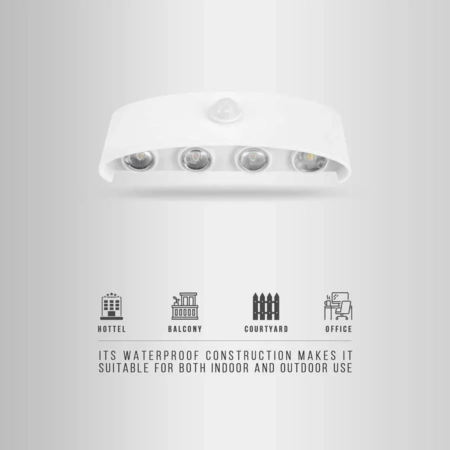 White aluminum LED wall light, rectangular modern design with motion sensor, warm white LED light illumination