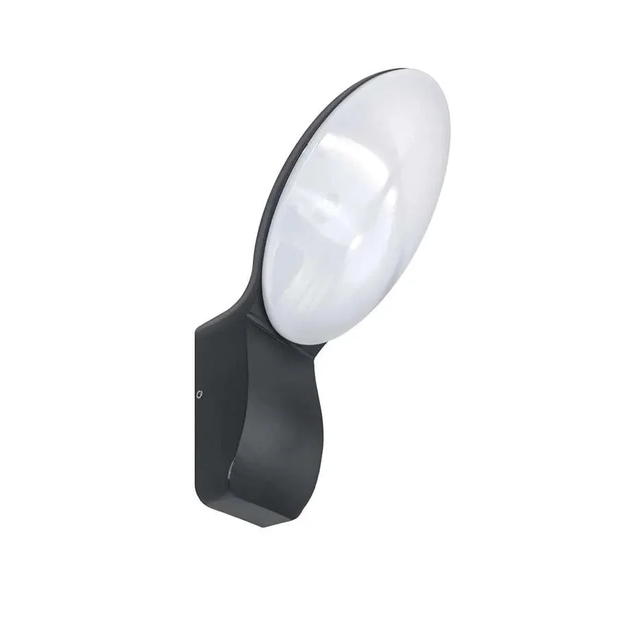 Black modern LED outdoor wall lamp, cast aluminium housing, IP54 rated, warm white downlight.