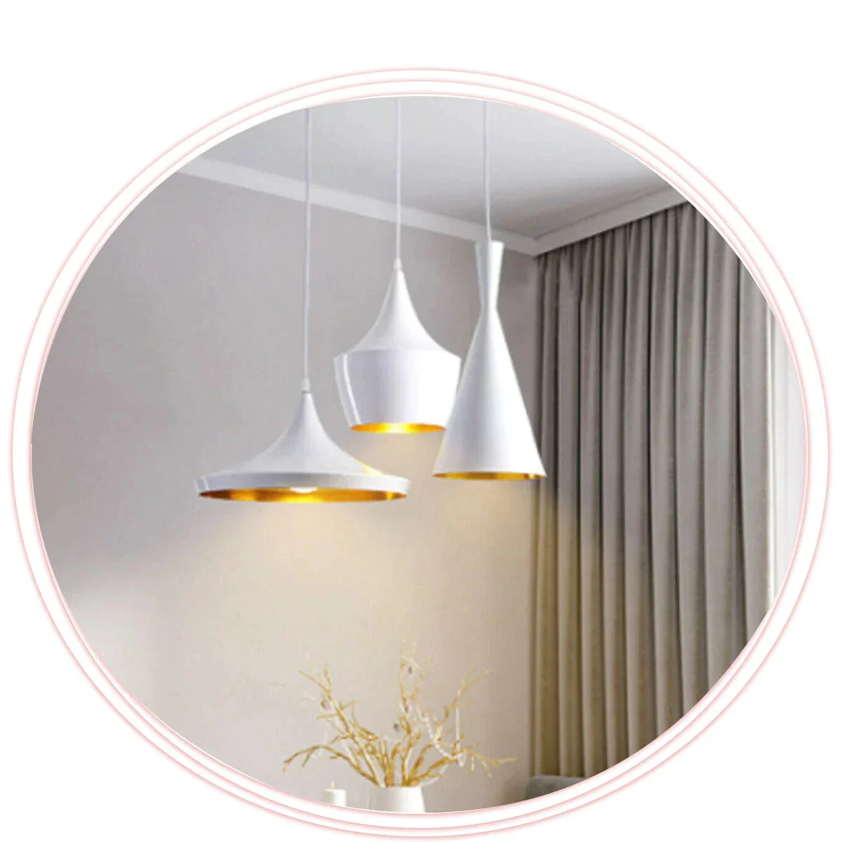White metal pendant light with inner gold, PVC cable, 10 cm top plate, suitable for E27 bulb