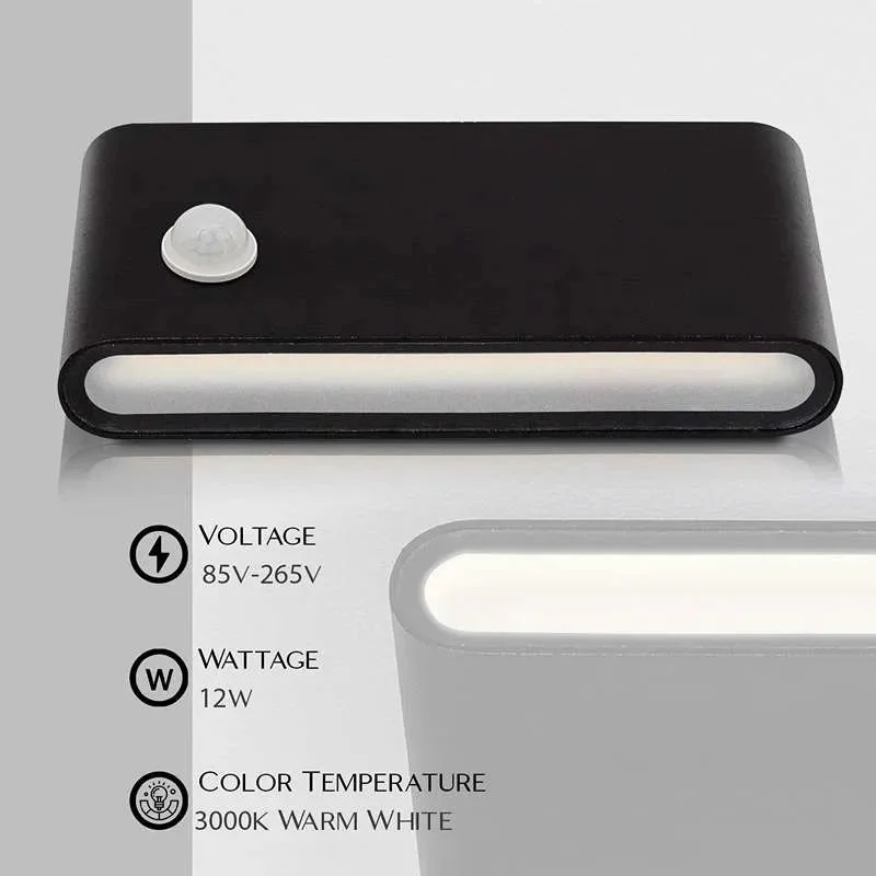 Modern white/black dual‑head 12W LED wall light with PIR motion sensor light, warm white illumination