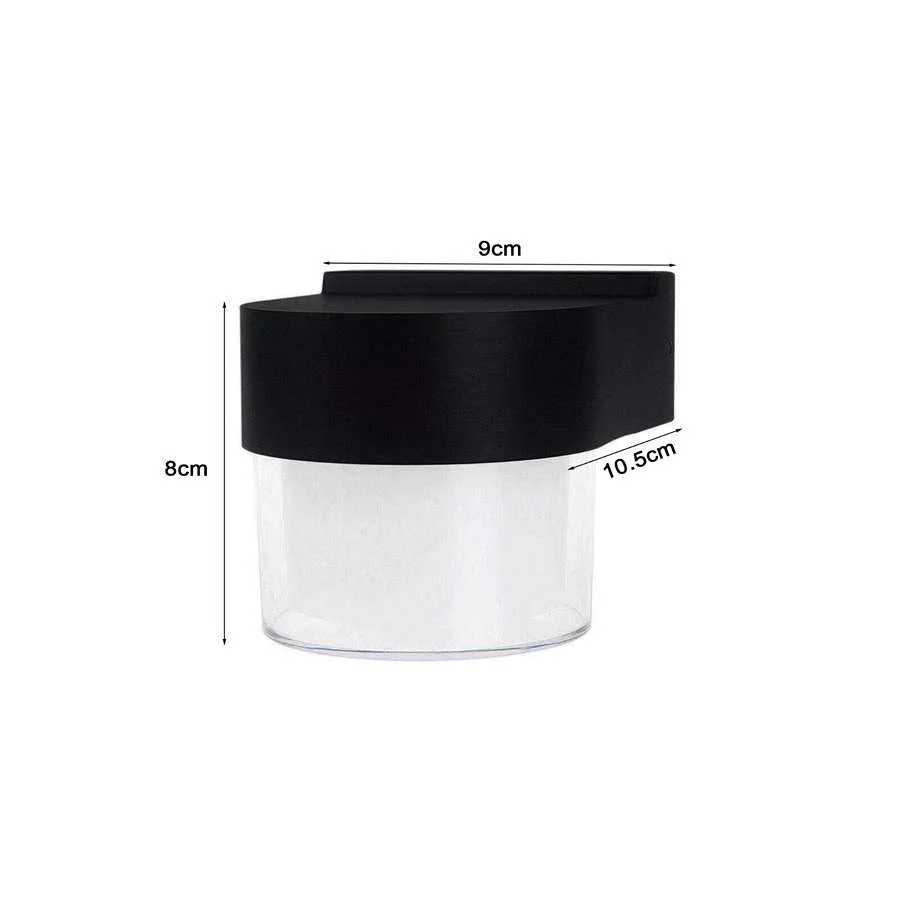 7W LED wall light in round die‑cast aluminium housing with dual clear and milk‑white PC masks, indoor/outdoor lighting fixture.