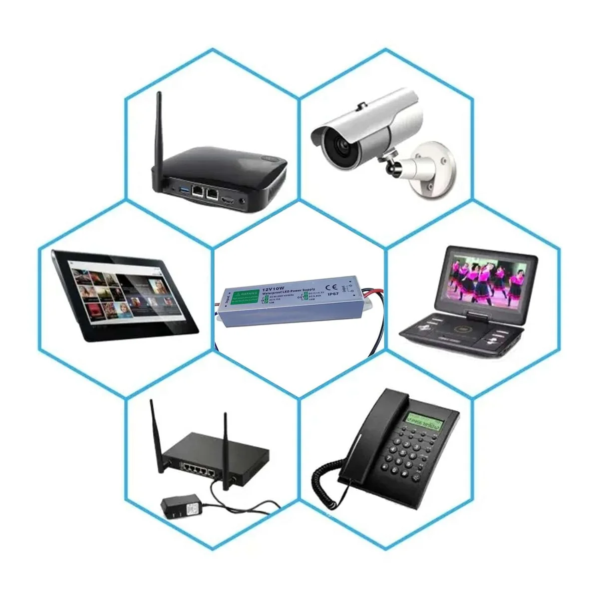 Flat, rectangular aluminium alloy case of a 12V 10W outdoor LED transformer, 103 mm × 30 mm × 20 mm, IP67 waterproof rating