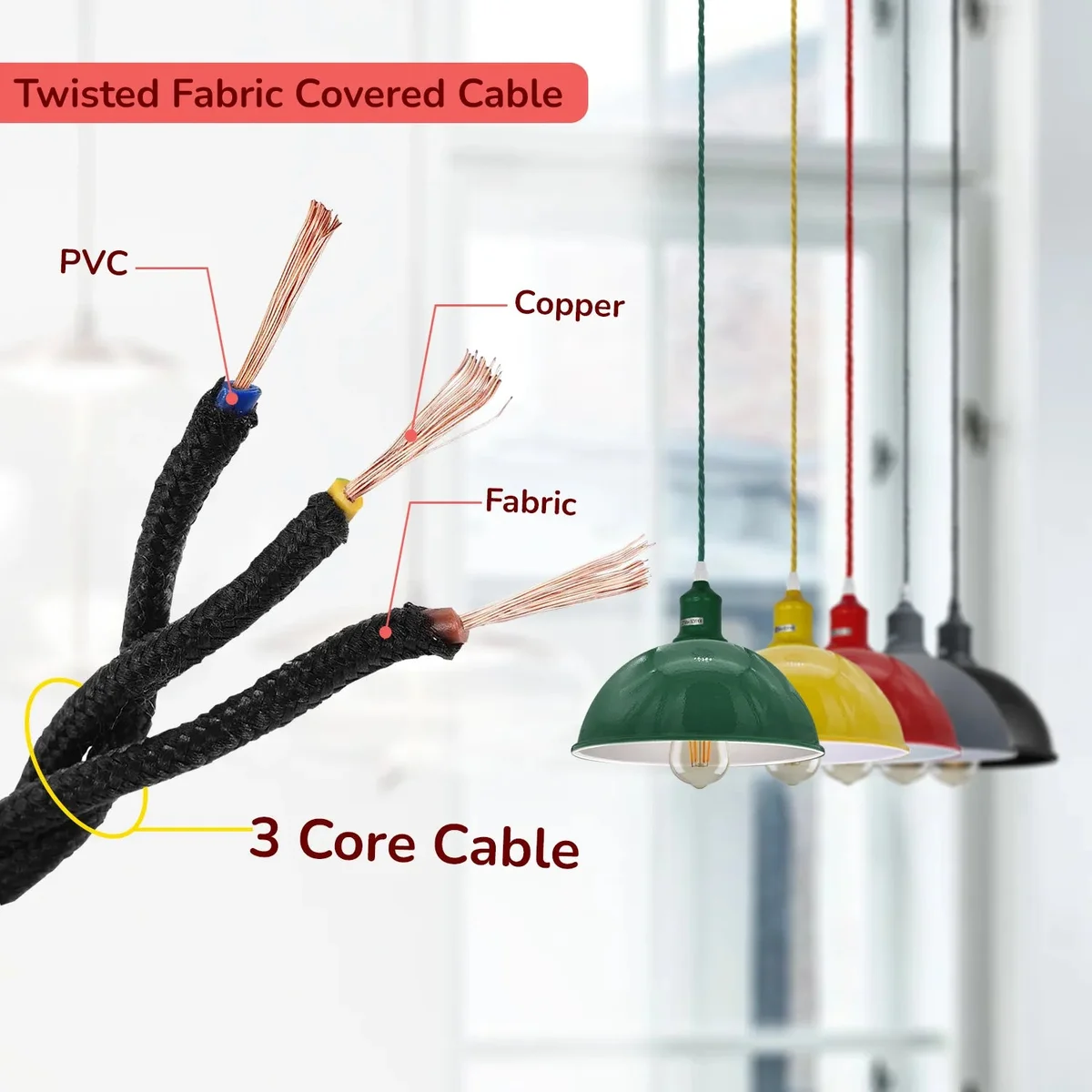 Adjustable pendant light with gray metal dome, fabric cable, single E27 socket, farmhouse style – stylish ceiling fixture