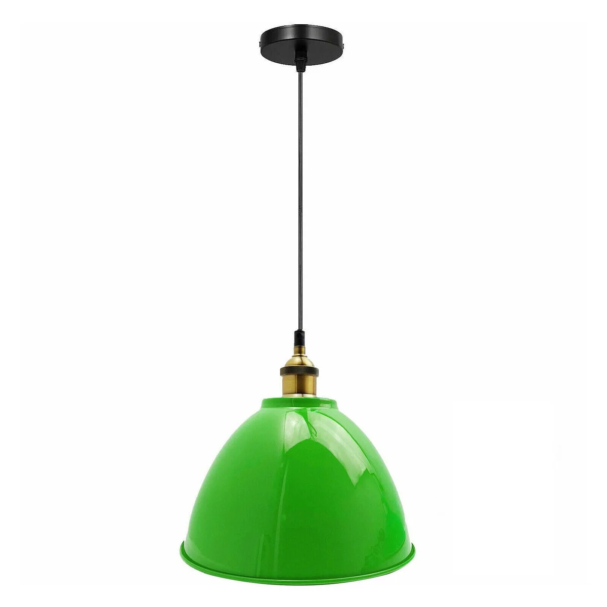 Vintage industrial pendant light with metal base and light green PVC shade, hanging from a 95cm cable