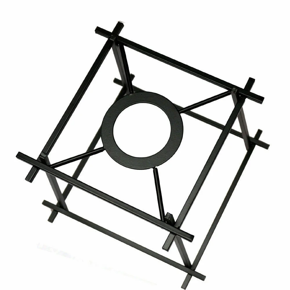 Black industrial ceiling lampshade with square metal wire cage structure, open frame for light diffusion.
