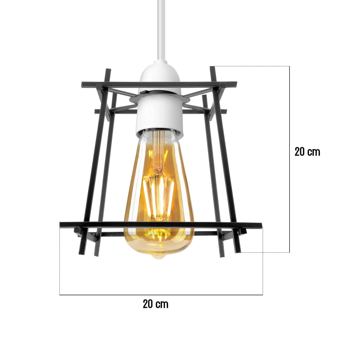 Black industrial square metal wire cage easy fit ceiling lampshade with open square frame and reducer plate for E27 holder