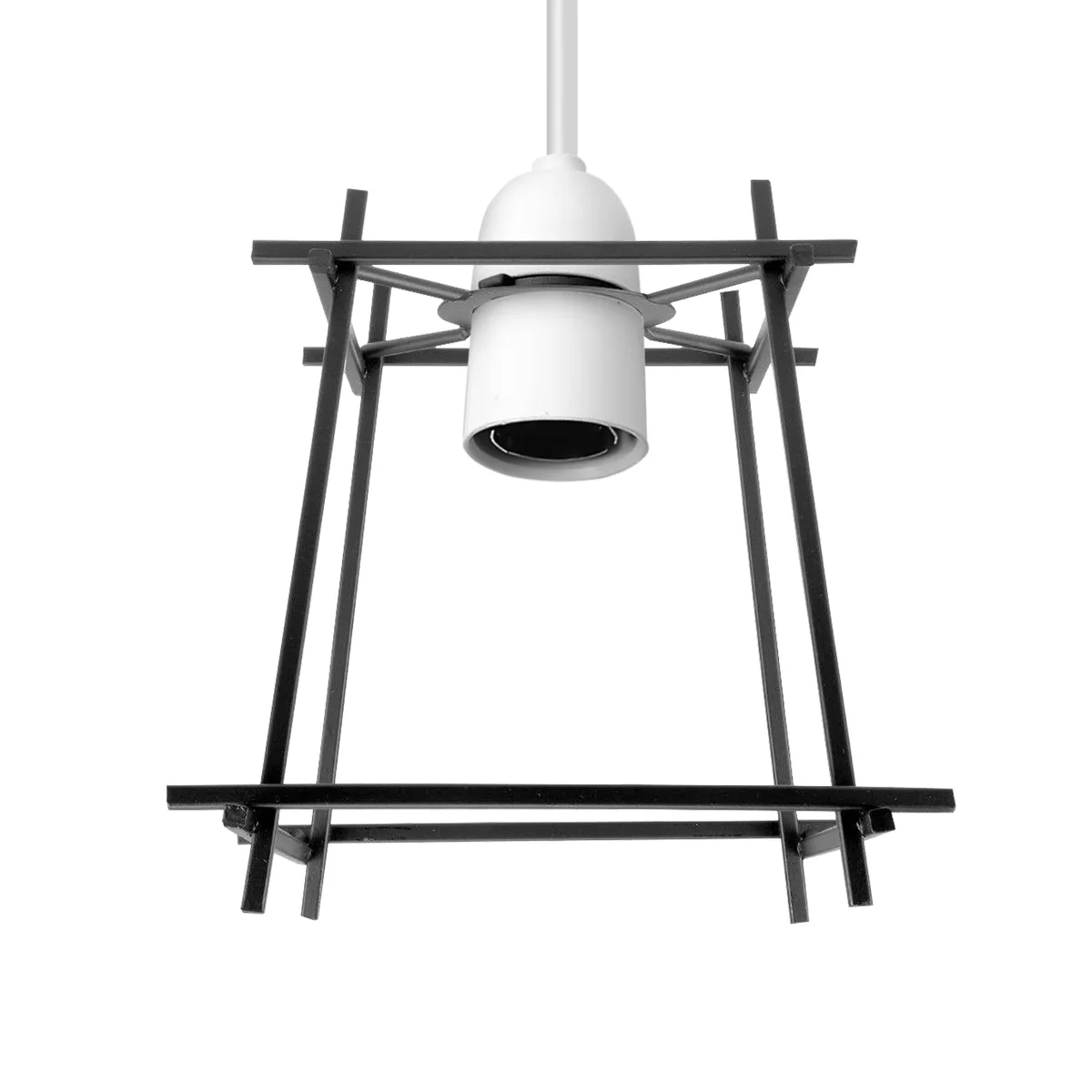 Black metal wire cage lampshade with open square frame, modern industrial lighting shade for ceiling, includes reducer plate.