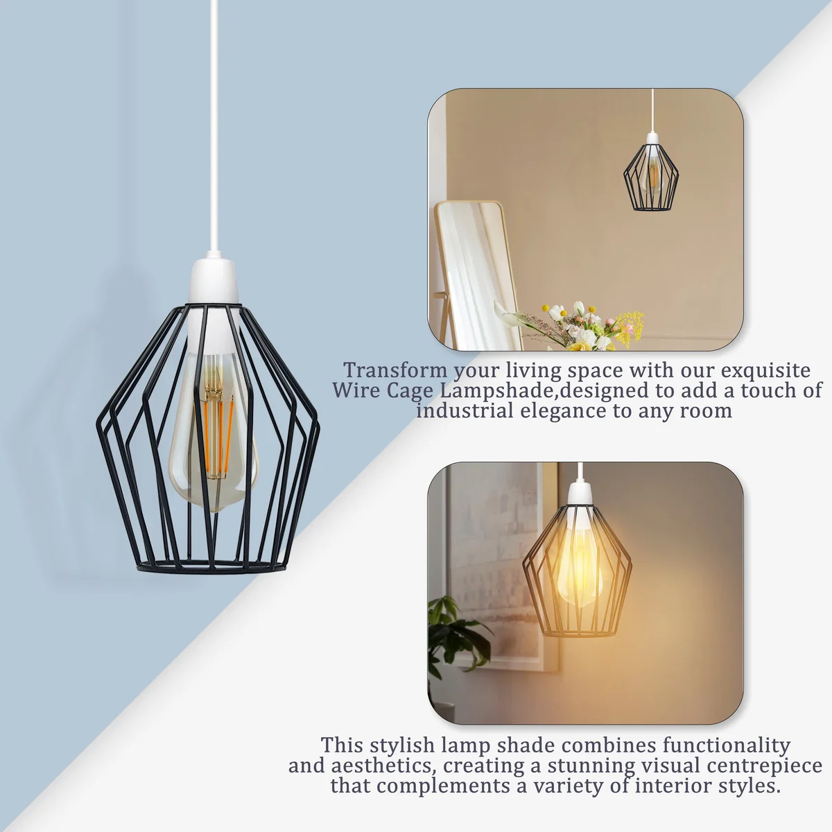 Rose gold diamond‑shaped wire cage pendant lamp with brushed metal finish, an elegant modern ceiling light.