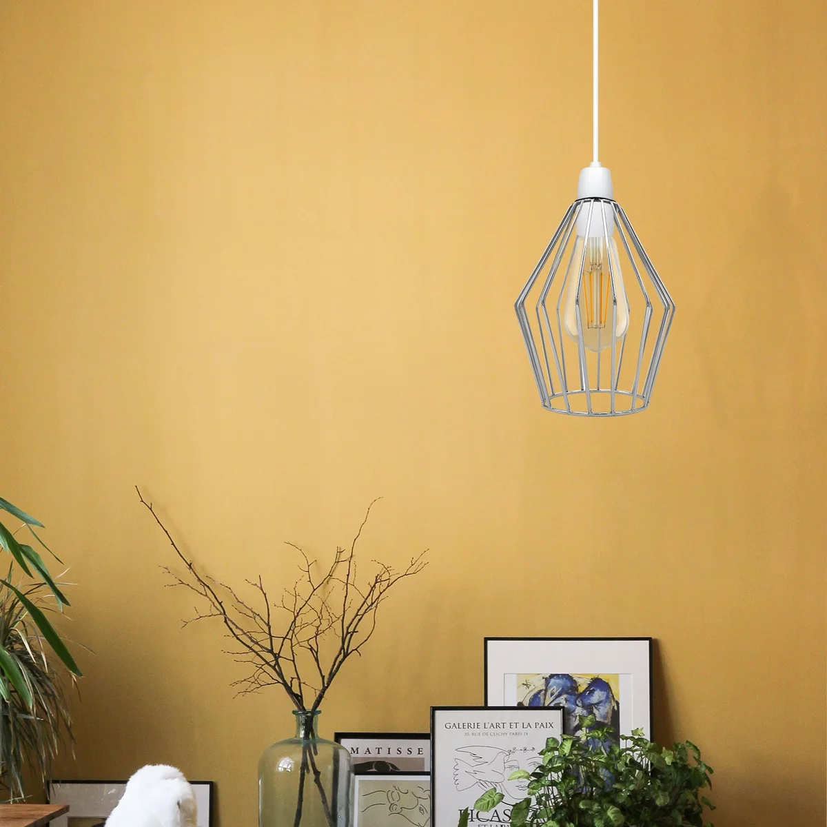 Rose gold diamond cage pendant light – metal shade, 20cm high, 19cm wide, ideal for an easy fit pendant light.