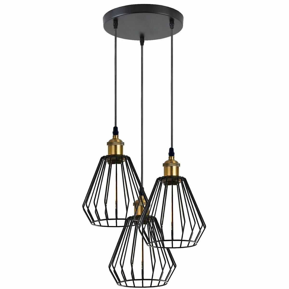 Adjustable height pendant light, metal cage vintage design with 20cm round shade, 95cm cable, suitable for indoor ceilings