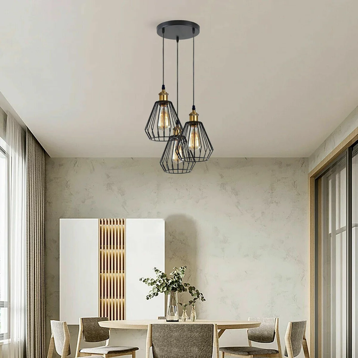 Vintage adjustable metal cage pendant with 20cm shade, designed as an E27 bulb pendant light, dimmable indoor ceiling lamp