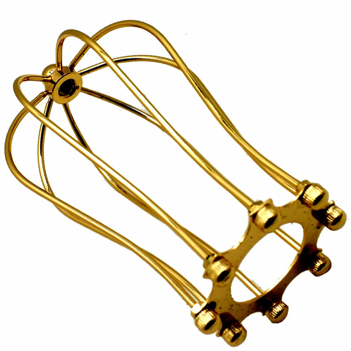 Gold‑finished balloon‑shaped metal cage pendant shade with antique industrial rustic wire cage