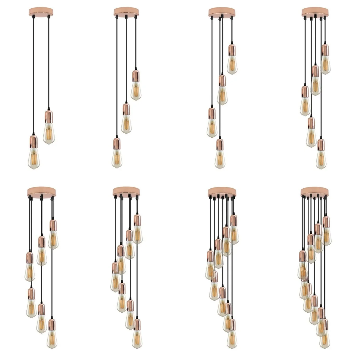 Metal round vintage pendant light with adjustable 95cm cable, hanging from ceiling, E27 holder.