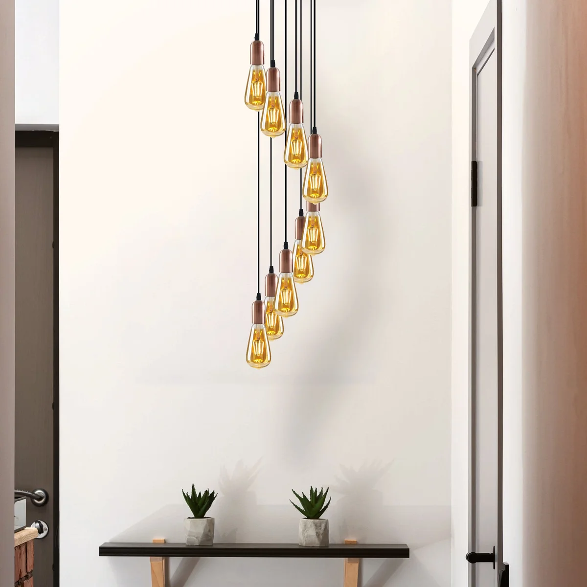 Vintage pendant light with metal rose, adjustable 95cm PVC cable, E27 fitting, hanging from ceiling