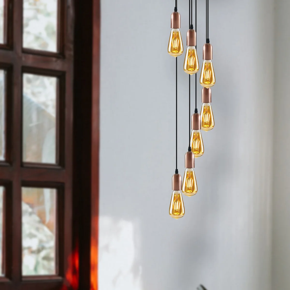 Vintage pendant light with metal round ceiling rose, adjustable height and 100cm cable, E27 holder for soft ambient lighting.