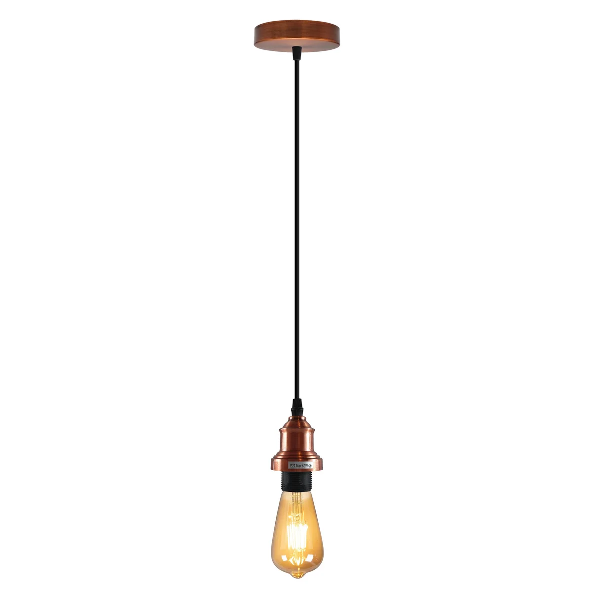 Metal vintage pendant light with 10cm rose, 95cm adjustable cable, E27 base, suitable for indoor corridor or balcony