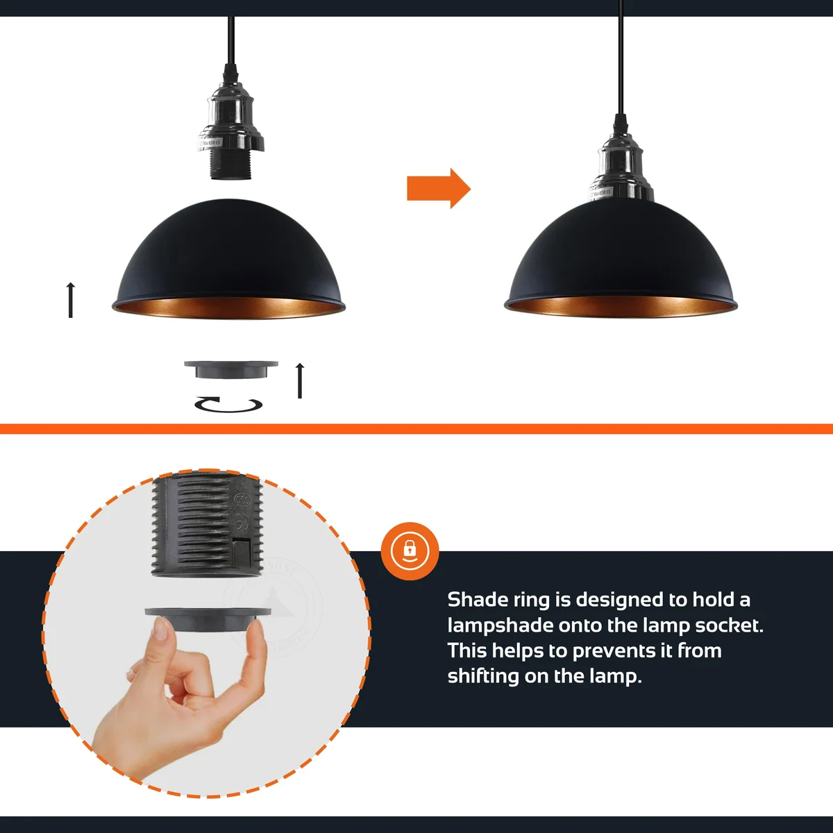 Metal pendant light holder with 95cm adjustable cable, E27 base, vintage style dimmable ceiling light.