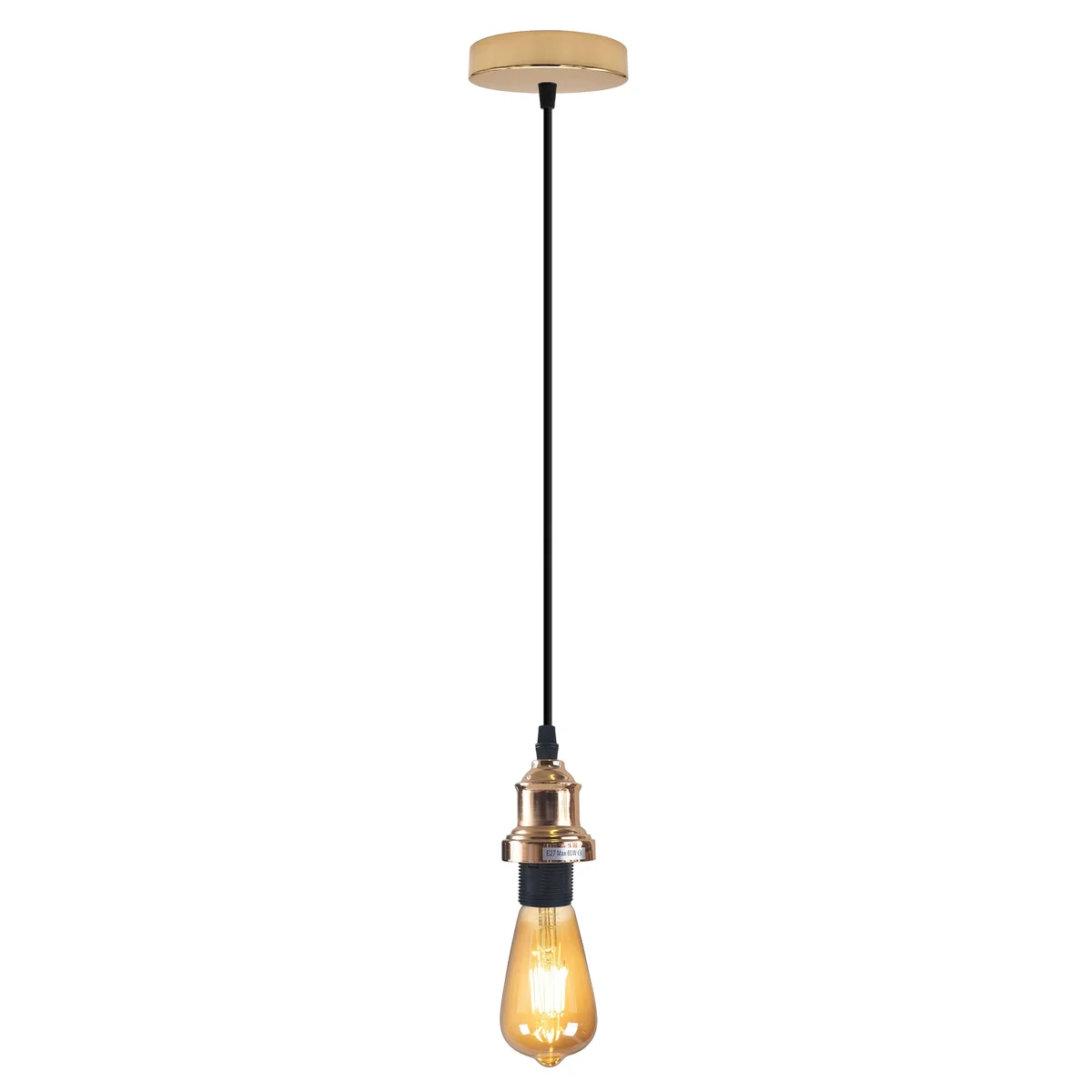 French gold vintage pendant light with metal shaft, adjustable 95cm cable, decorative ceiling rose, suitable for indoor use.